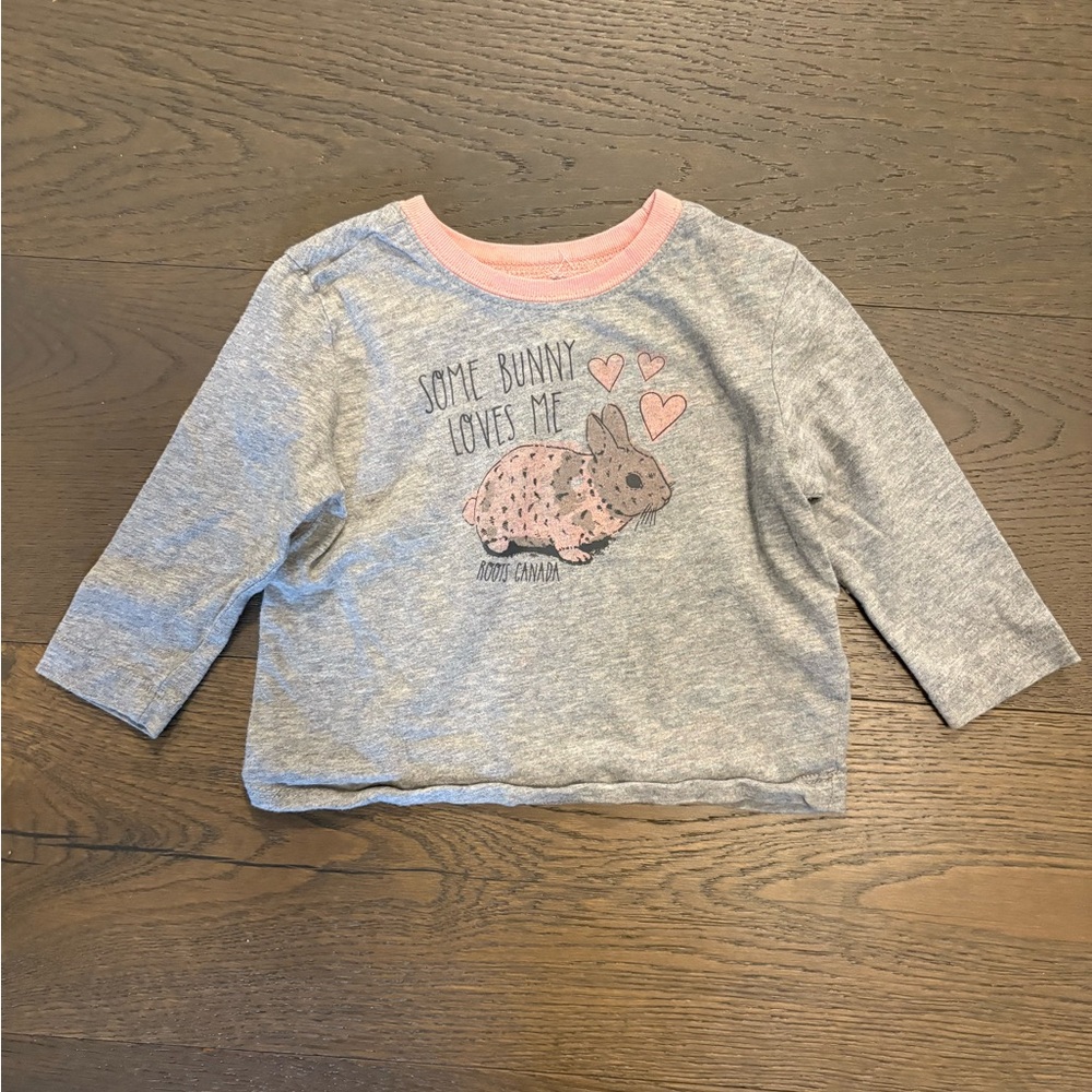 Baby roots baby girl bunny loves me LS top sz 6-12M NWT